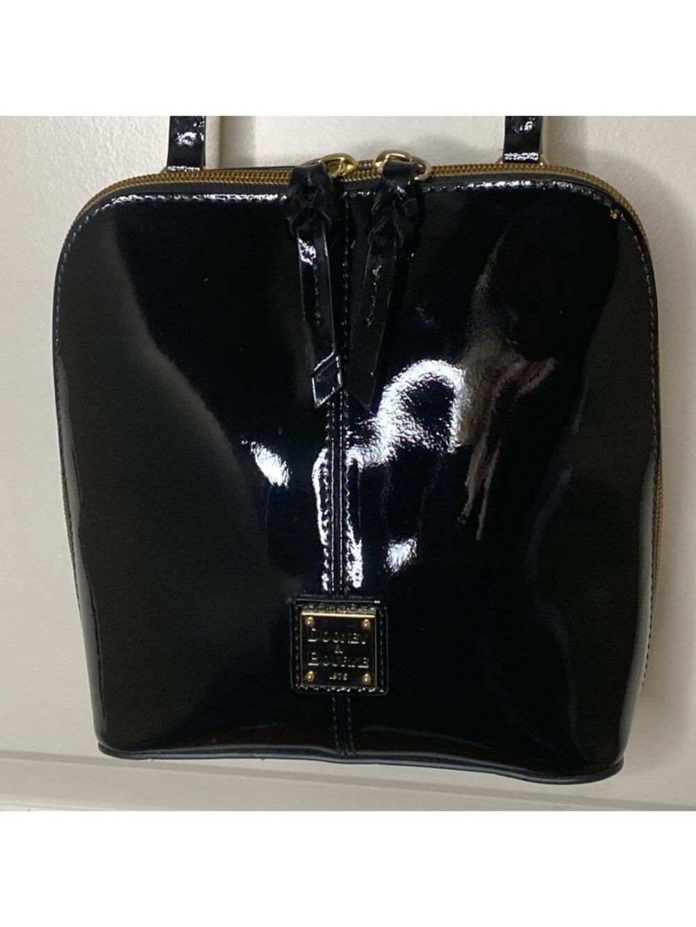 Dooney & Bourke Trixie Black Crossbody Bag Purse Domed Patent Leather